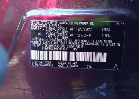 2017 Toyota Rav4 Xle из США, поврежденный, VIN 2T3WFREV3HW395171